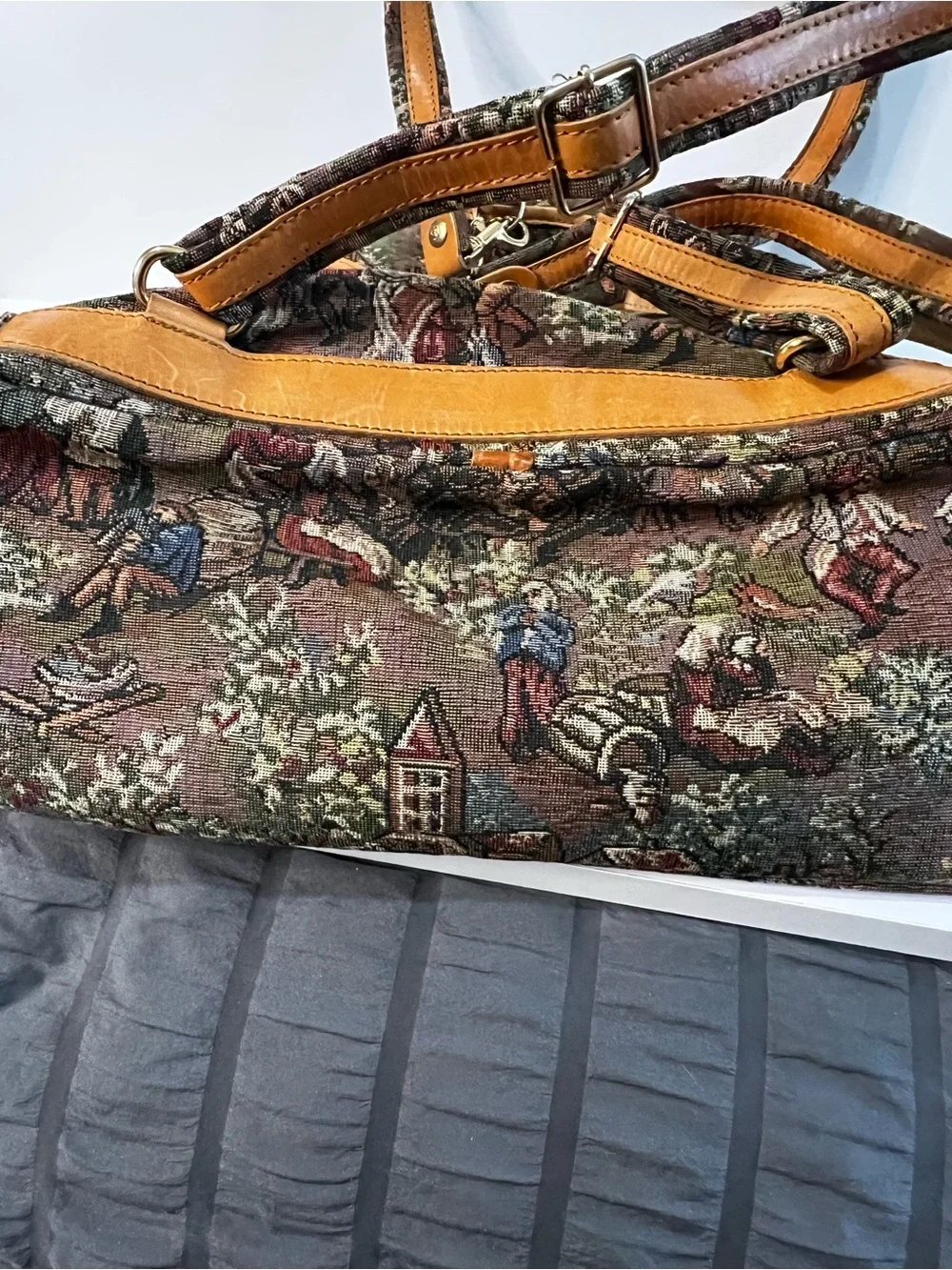 Gobelins Art Vintage 90s Tapestry Boho Drawstring Backpack Satchel w/ Pouch